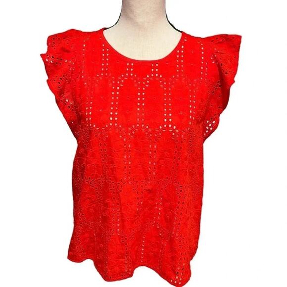 MADEWELL Eyelet Crewneck Flutter-Sleeve Top Size S NWOT - Picture 3 of 8